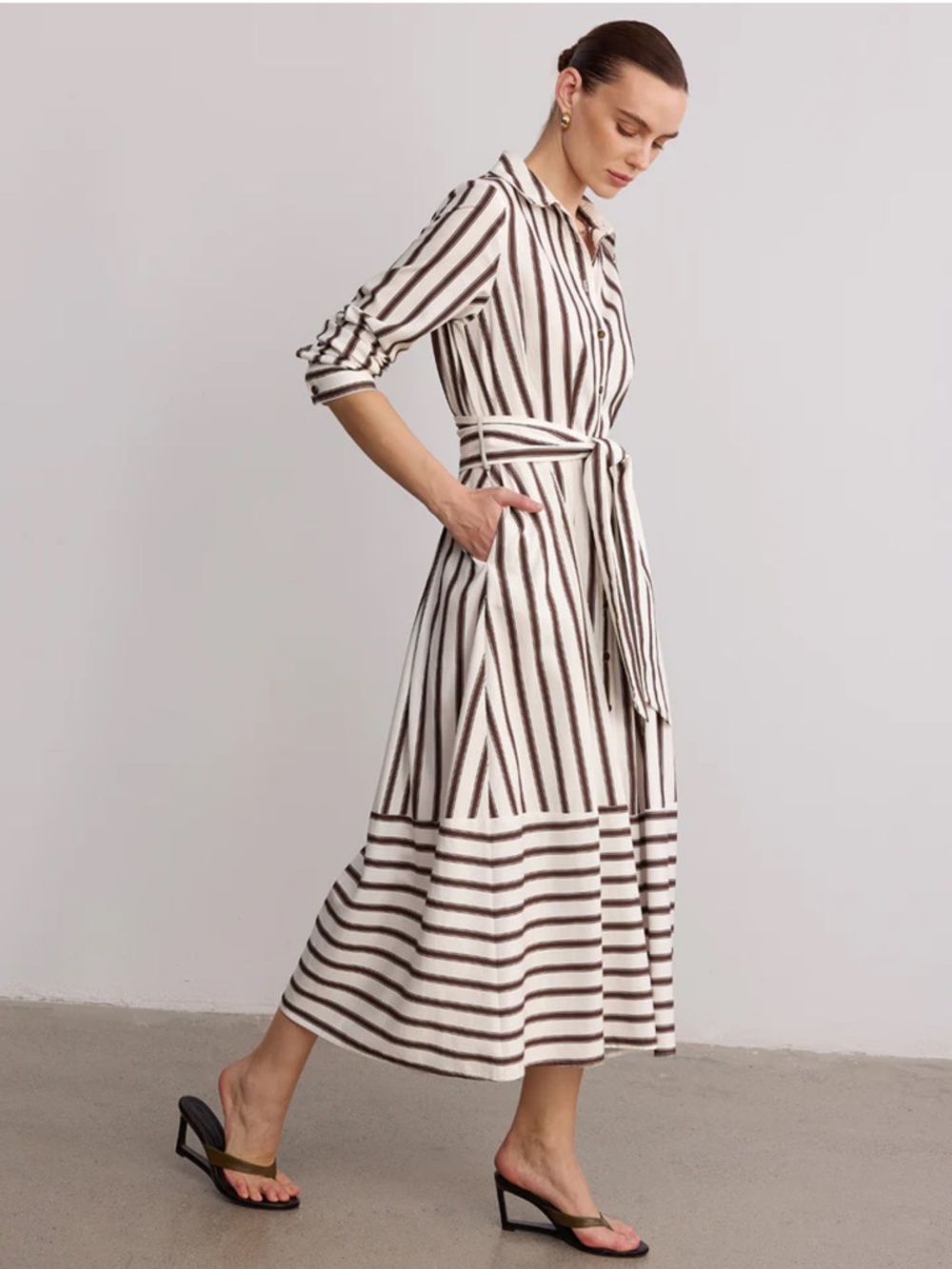 Commense Belted Striped Shirt Dress Size XS NWT